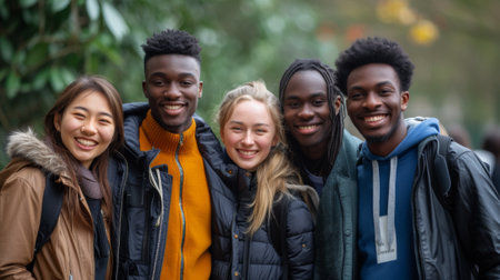 A group of young people standing together smiling for the camera, AIの素材