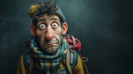 A man with a beard and scarf wearing a backpack, AIの素材