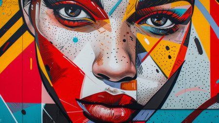 A close up of a painting with an abstract face on it, AIの素材