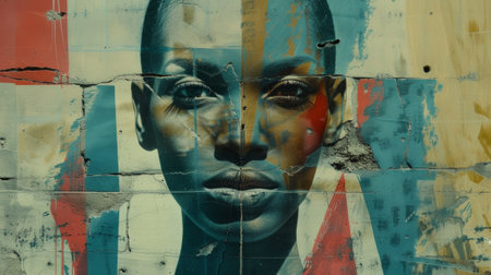 A close up of a painting on the side of an old building, AIの素材