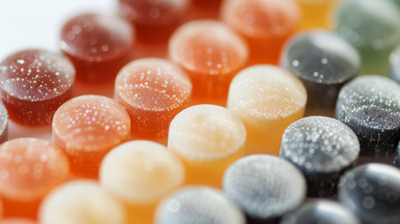 A close up of a row of colorful jelly beans on top of each other, AIの素材