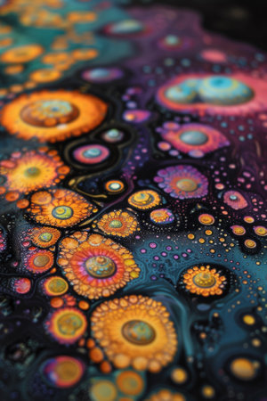 A close up of a painting with many different colors and designs, AIの素材