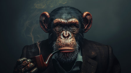 A monkey smoking a pipe and wearing a suit, AIの素材