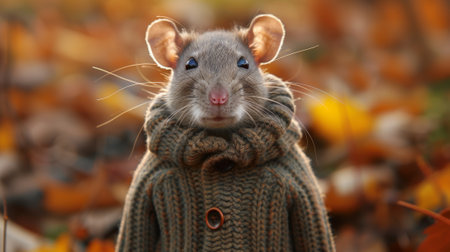 A close up of a rat wearing an oversized sweater, AIの素材