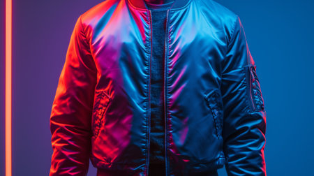 A mannequin wearing a jacket with neon lights on it, AIの素材