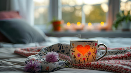 A cup of a candle sitting on top of some flowers, AIの素材