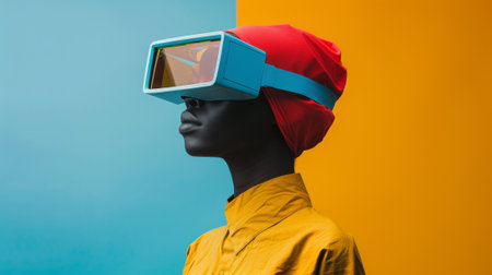 A woman wearing a red hat and goggles with her head turned, AIの素材