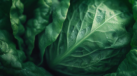 A close up of a green leaf with water droplets on it, AIの素材