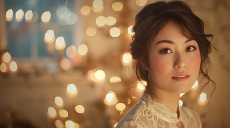 A woman in a white lace top with her hair up, AIの素材