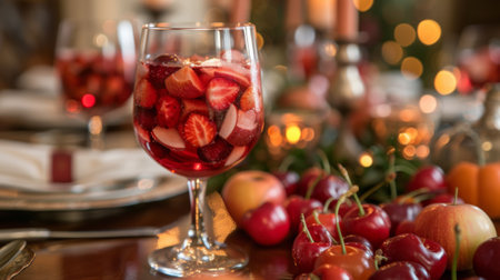 A table with a bunch of fruit and wine glasses on it, AIの素材