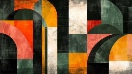 A painting of a colorful abstract design with geometric shapes, AIの素材