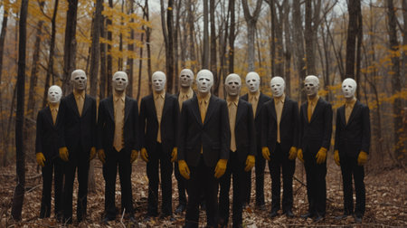 A group of men in suits and masks standing together, AIの素材