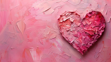 A heart shaped painting on a pink background with some paint, AIの素材
