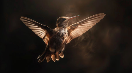 A hummingbird flying in the air with smoke coming out of its wings, AIの素材