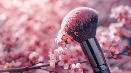 A close up of a makeup brush sitting on top of some flowers, AIの素材