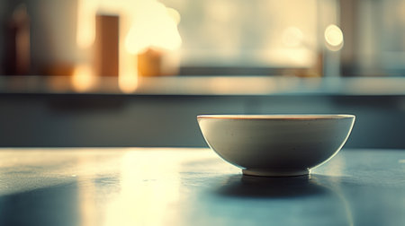 A bowl sitting on a table in front of some windows, AIの素材