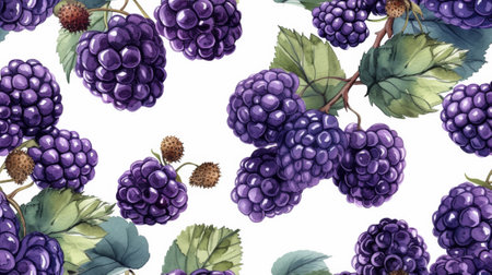 A pattern of a bunch of purple berries on white background, AIの素材
