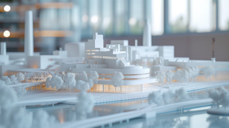 A model of a city with trees and buildings on it, AIの素材