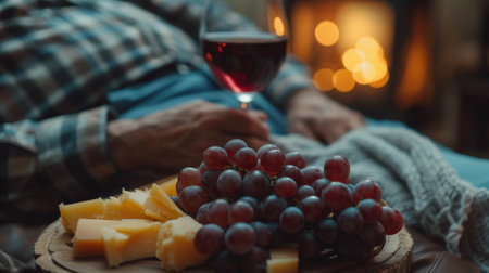 A person holding a glass of wine and some cheese, AIの素材