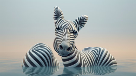 A zebra is floating in the water with its head sticking out, AIの素材