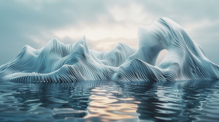 A large iceberg floating in the water with waves on it, AIの素材