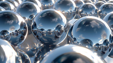 A group of shiny metal balls are arranged in a circle, AIの素材