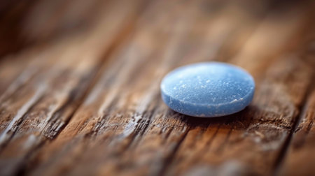 A blue pill sitting on top of a wooden table, AIの素材