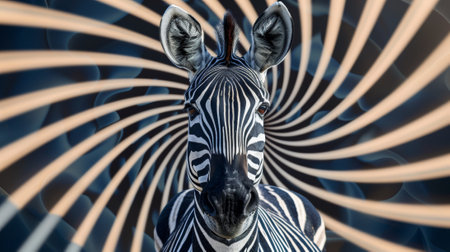 A zebra is shown in a spiral pattern with black and white stripes, AIの素材