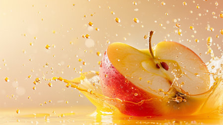 An apple is being splashed with water and juice, AIの素材