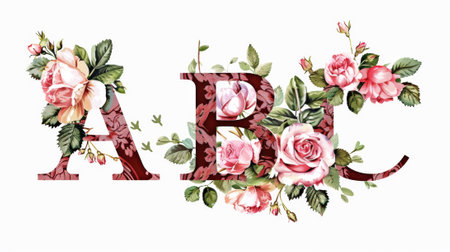 A floral alphabet with roses and leaves in the middle, AIの素材
