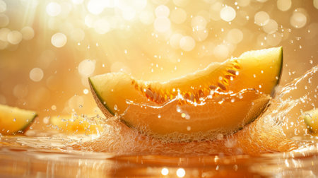 A slice of watermelon is splashing in a bowl, AIの素材