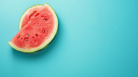 A slice of watermelon on a blue background with copy space, AIの素材