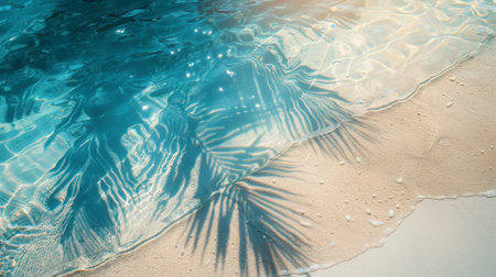 A close up of a palm tree shadow on the sand, AIの素材