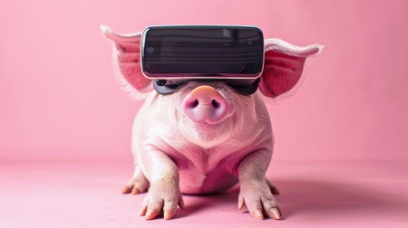 A pig wearing a pair of virtual reality glasses on its head, AIの素材