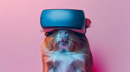A guinea pig wearing a virtual reality headset on its head, AIの素材
