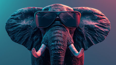 A close up of an elephant wearing sunglasses and a hat, AIの素材