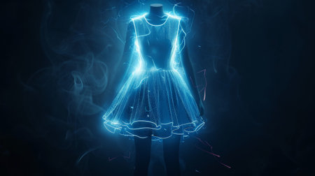 A woman in a dress with glowing blue light coming from her, AIの素材