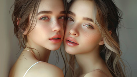 Two young women are posing for a picture together, AIの素材