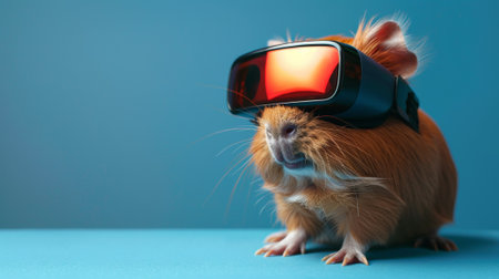 A small brown and white animal with a pair of virtual reality goggles on, AIの素材