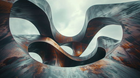 A sculpture made of metal with a cloudy sky in the background, AIの素材