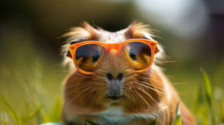 A guinea pig wearing sunglasses and sitting on a ball, AIの素材