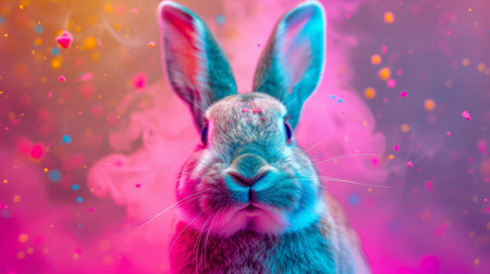 A close up of a rabbit with colorful dots in the background, AIの素材