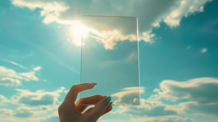 A person holding a clear glass up to the sky, AIの素材