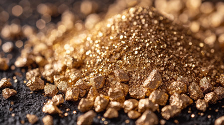 A pile of gold nuggets on a black surface, AIの素材