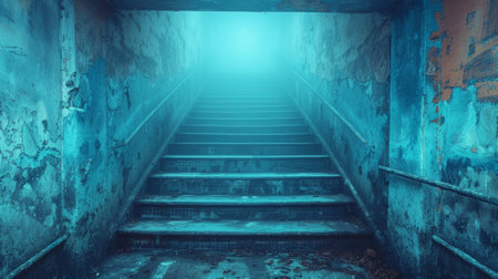A stairway leading down into a dark and dingy room, AIの素材