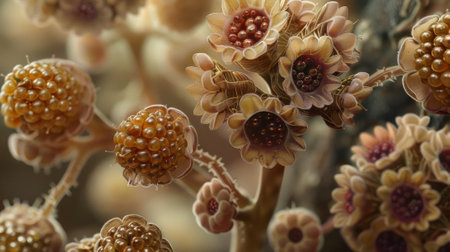 A close up of a bunch of flowers that are growing, AIの素材