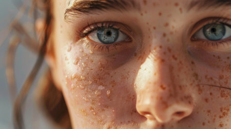 A close up of a woman with freckles on her face, AIの素材