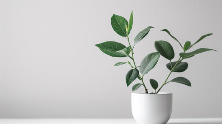 A white vase with a plant in it on top of table, AIの素材