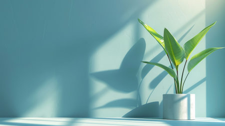 A plant in a white vase on the wall with shadows, AIの素材