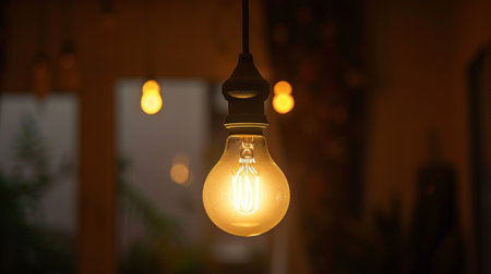 A light bulb hanging from a ceiling with some other lights, AIの素材
